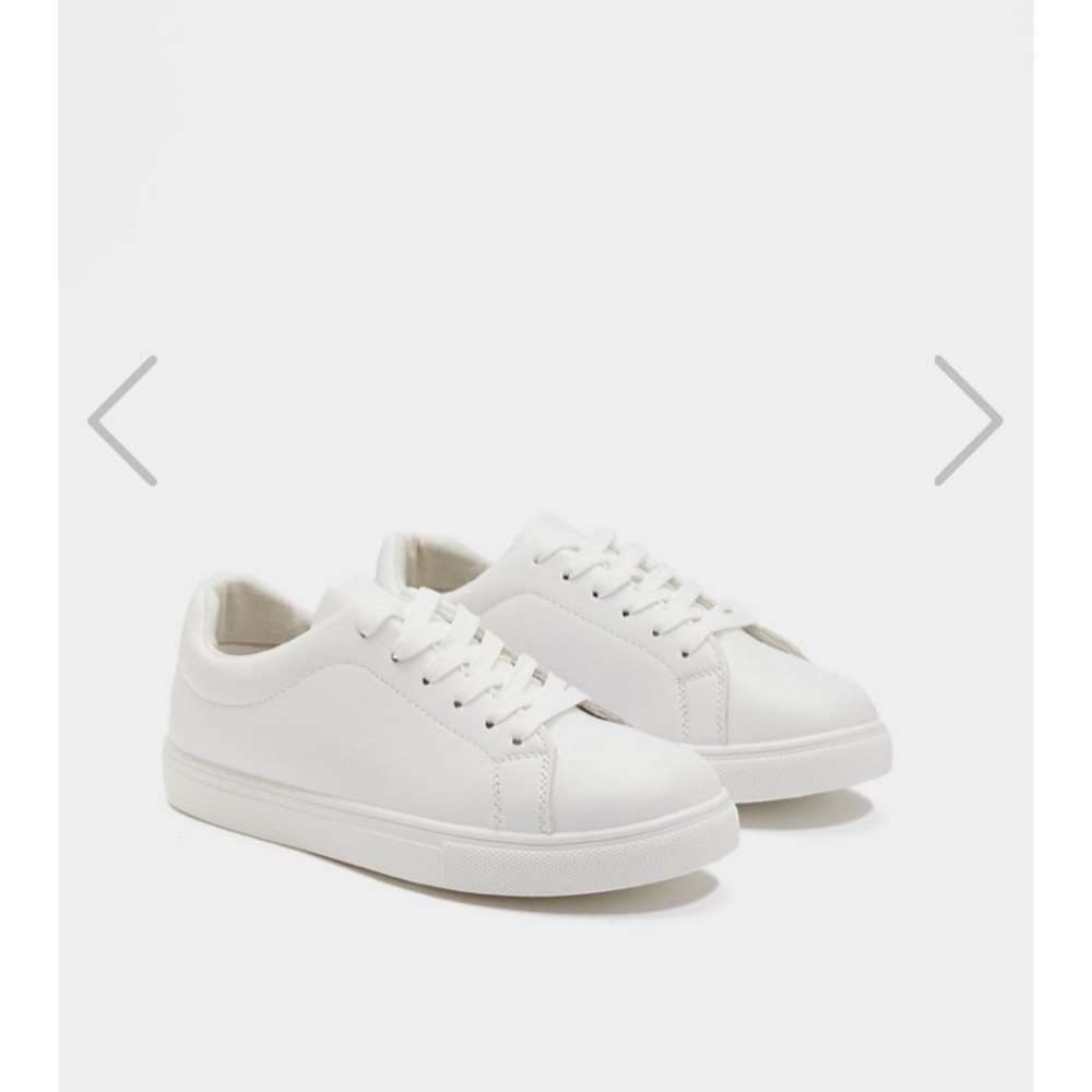 Nasty Gal Faux Leather White Lace-Up Sneakers - Picture 2 of 7